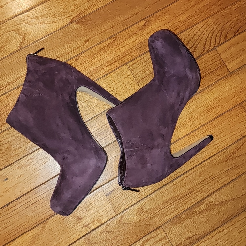 SAM EDELMAN NWT REAL GENUINE SUEDE HIDDEN PLATFORM BURGUNDY BOOTIES SIZE 9
